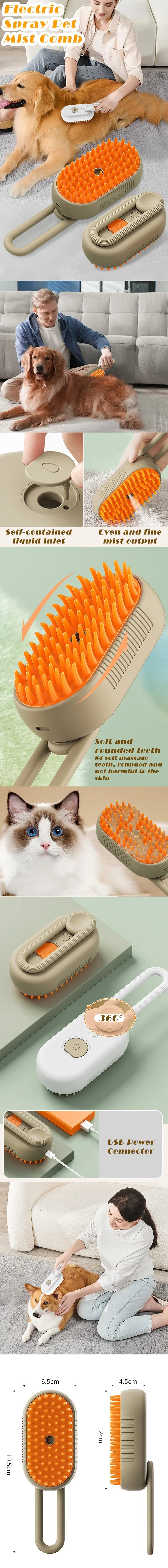 Pet Steam Brush Cat Dog Cleaning Steamy Spray Massage Beauty Comb 3 In 1 Hair Removal Grooming Supplies Pets Accessories